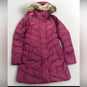 Marmot Women’s Down Varma Faux Fur Hooded Long Jacket Purple/Pink - Large - NWT